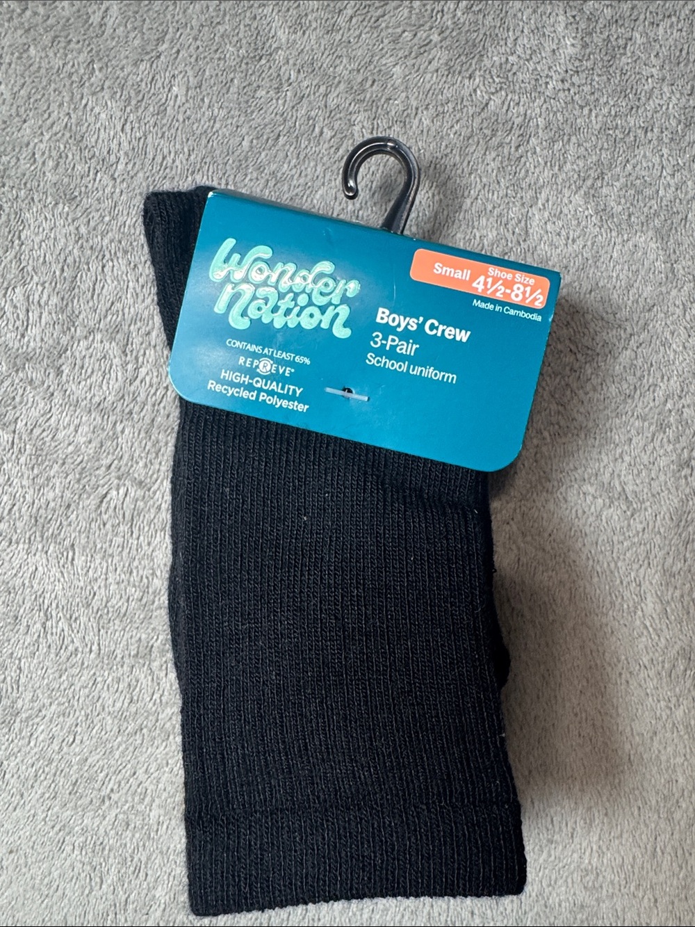 wonder nation Black Boys' Crew School Socks - 3 Pair